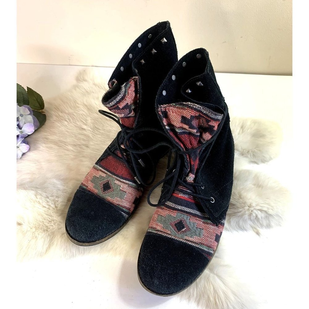 The Sak Women's 7 Tapestry Booties Black Suede Slouch Southwestern